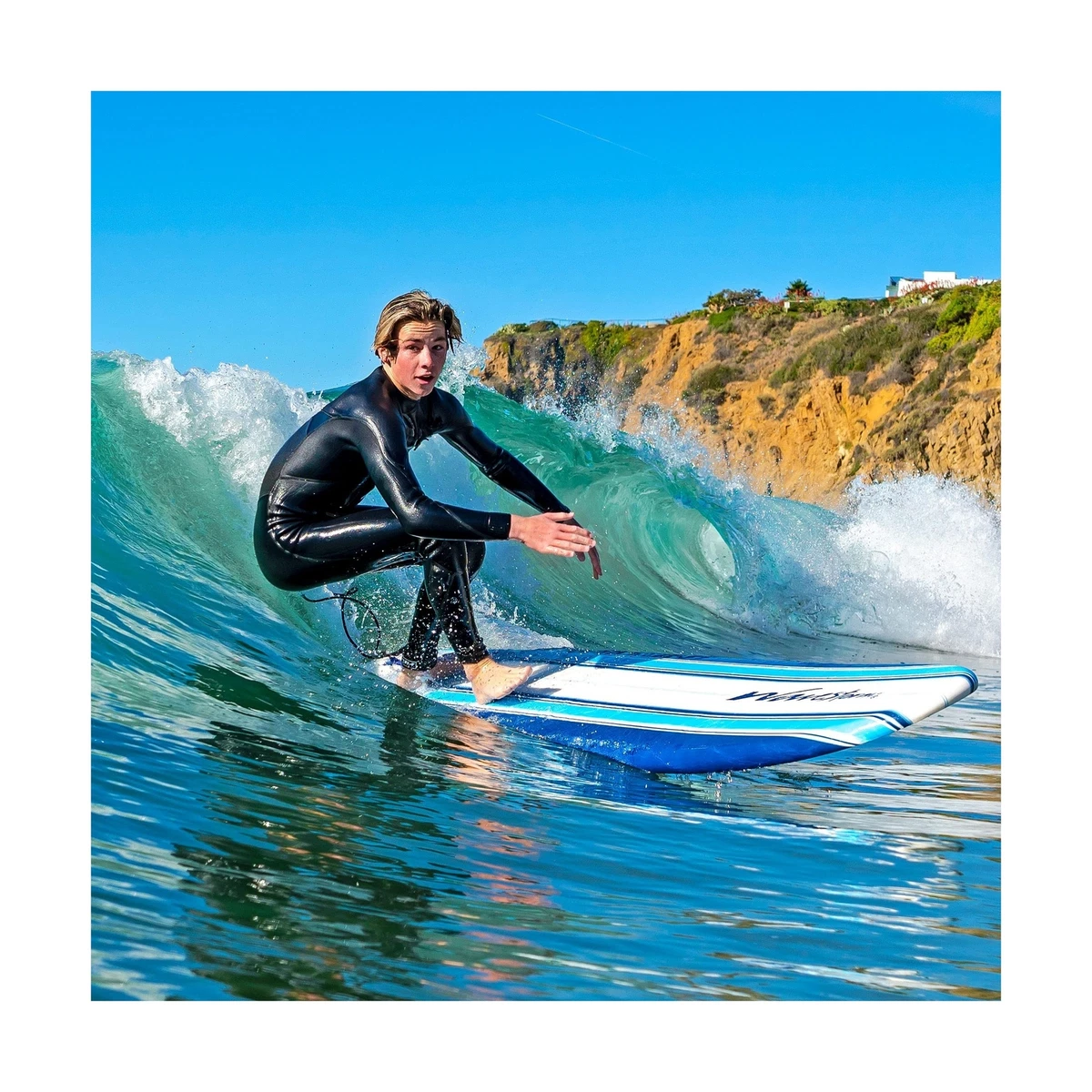 Wavestorm 8ft Classic Longboard Surfboard Blue Stripes | eBay