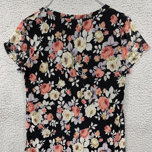 "White Fawn" Girls Youth Large Black Cream Mauve Floral Dress Lined Black Slip - Picture 5 of 11