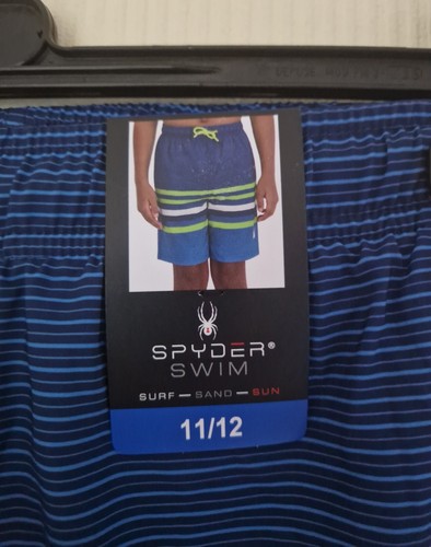 Spyder Boy's Swimming Shorts Blue Stripped with Side Pockets Size 11-12 Years - 第 3/5 張圖片