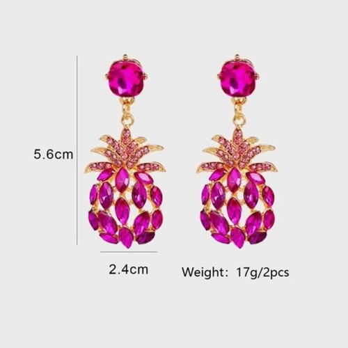 NEW Pink Rhinestone Pineapple Drop Stud Evening Wedding Bridal Prom Earrings - Picture 4 of 4