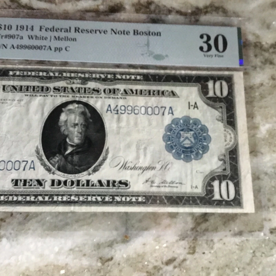 1914 federal reserve note $10 Boston district,  PMG 30 - Image 4 of 4