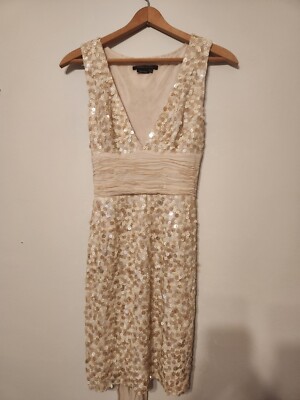 BCBG Maxazria Sequin Stretch Tulle Ivory Mini/midi Dress XSM