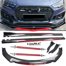 Front Bumper Lip Spoiler/ Body Kit+Side Skirt Carbon Fiber For AUDI A3 A4 A5