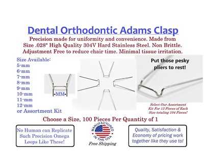 Orthodontic Dental Adams Clasps - 100 pieces - Pick your Size today! + Free Ship
