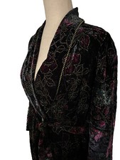 Vintage Victorias Secret Robe Gold Label Black Velour Iridescent Floral Print S