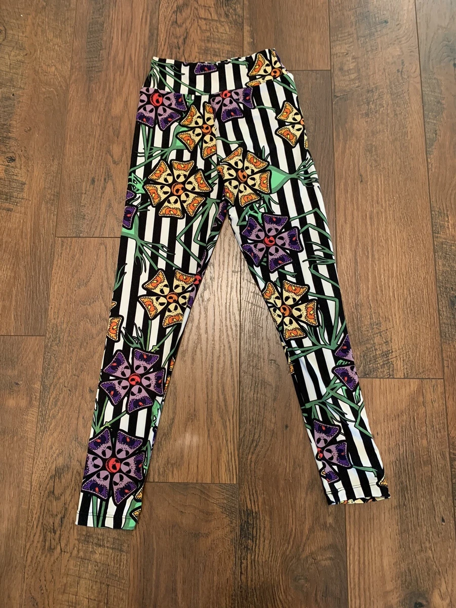 Lularoe Disney Jack Skellington Tween Leggings Nightmare Scary Flower Strip  NWOT