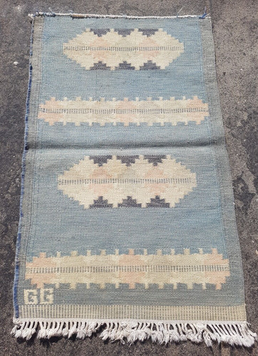 Vintage Handmade Traditional Swedish Rolakan GG Signature Kilim Rug 124x80 cm