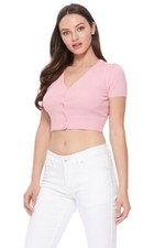 YEMAK Women's Cropped Short Sleeve Button-Down Cardigan Sweater HB2137PL 1X-4X
