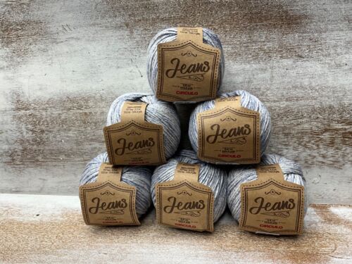 Lot of 6 Circulo JEANS YARN 100% Cotton Light Worsted/DK distressed light BLUE