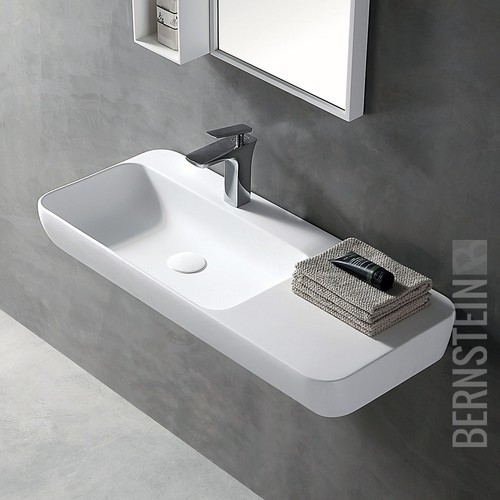 Wandwaschbecken Aufsatzwaschbecken TWG202 Mineralguss Stone Weiß matt 90x40x12cm - Bild 2 von 5