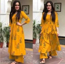 Indian Traditional Wear Jaipuri Rayon Printed Office Wear Kurti Palazzo Set