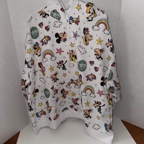 NEW Disney Hoodie Adult 1X White Mickey Minnie Mouse Donald Daisy Duck Parks