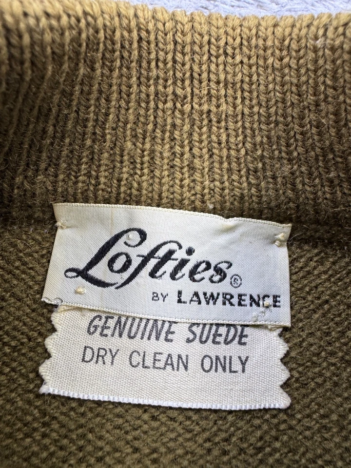 Suéter De Colección Lofties Lawrence Mujer M/Grande Verde Oliva Lana Gamuza Cuero Años 60 Foto 3 de 4