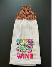 Hanging Kitchen Dish Towel with Snap Closure COFFEE BEFORE WINE Handmade