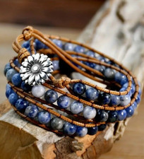 Women's Handmade Woven Leather Boho Wrap Bead Bracelet - Various Color Choices