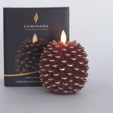 Luminara Flameless Pine Cone Unscented Wax Candles 1-pack with Remote Brown