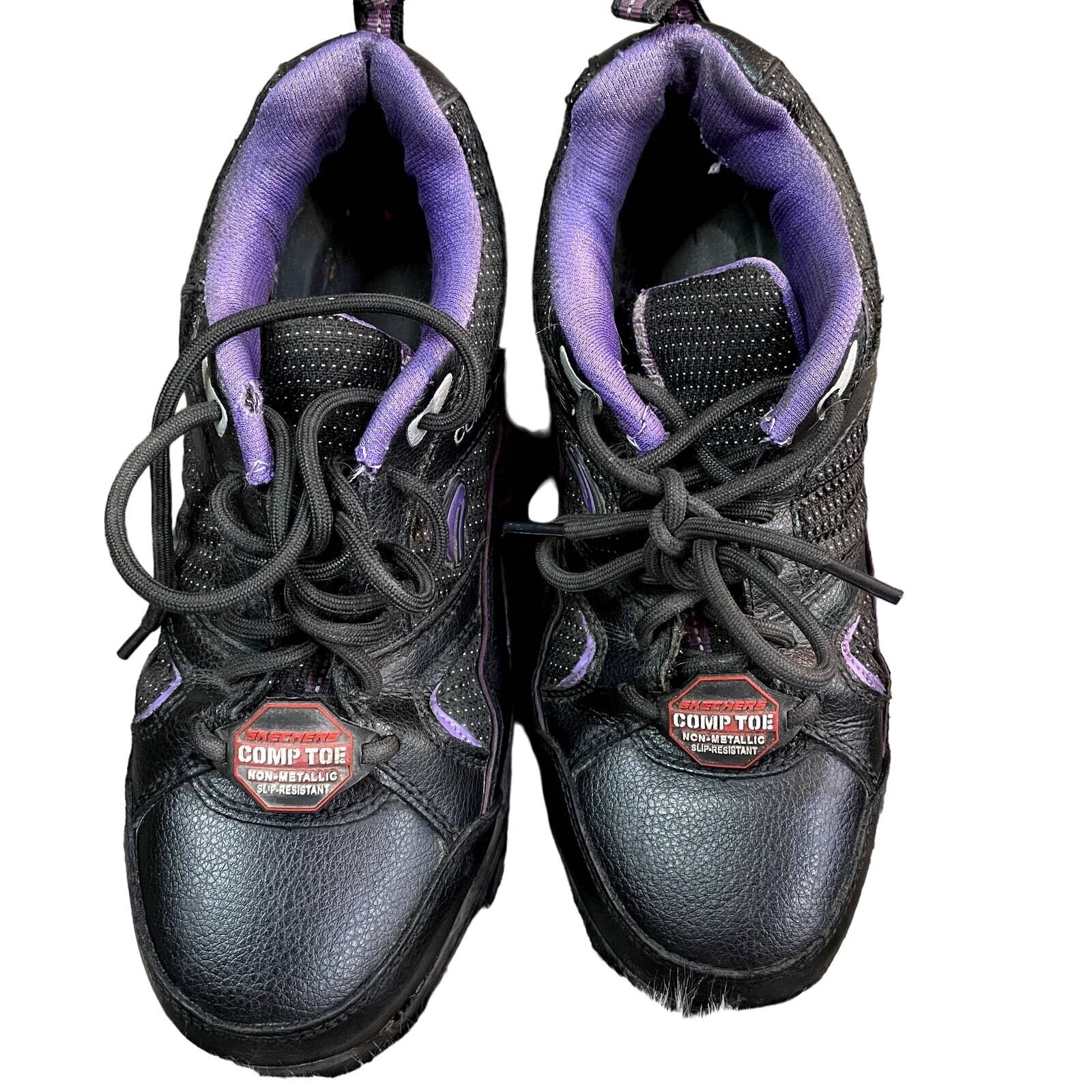 Skechers COMP TOE Size 7 wide Women Work shoe  non-metallic Leather