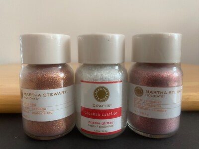 3 Sealed Jars of Martha Stewart Glitter Fire Opal, Carrara Marble, Cinnabar