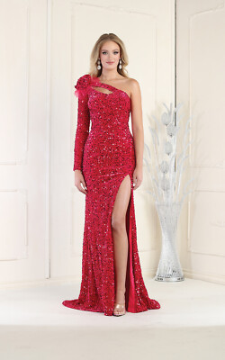 Women's Royal Queen Rq7970 Asymmetrical One Long Sleeve Sequin Prom 2026 Gown Fuchsia Pink Size 20 Women's Royal Queen Rq7970 Asymmetrical One Long Sleeve Sequin Prom 2026 Gown Fuchsia Pink Size 20