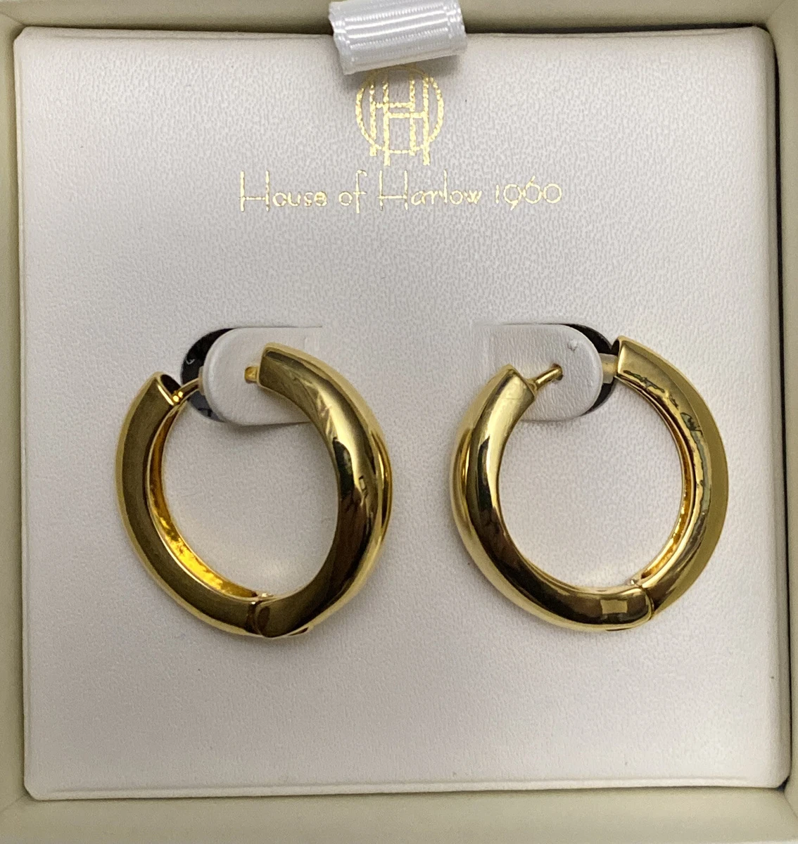 HOUSE OF HARLOW 1960 Gold Tone 1 Huggie Hinged Hoop Earrings New