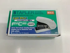 Max Stapler - Flat Clinch - Ergonomic - Mini Style, White