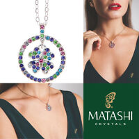 16 Rhodium Plated Necklace W/ Round Clover & Multi-colored Crystals By Matashi on sale 16 Rhodium Plated Necklace W/ Round Clover & Multi-colored Crystals By Matashi on sale