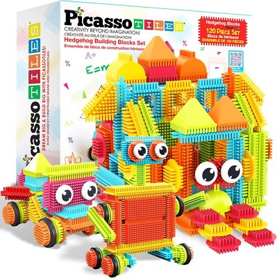 PicassoTiles 120pcs Hedgehog Interlocking Building Blocks Tiles Construction