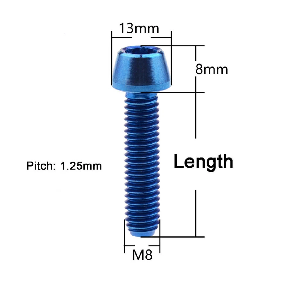 M8 Titanium Ti Taper Cone Socket Allen Bolt 15 20 25 30 35 40 50 x 1.25mm thread - Image 3 of 4