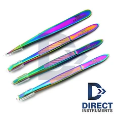 4pcs Slanted Tip Tweezer Multi Coded Best Precision Eyebrow EyeLash Tweezers Kit