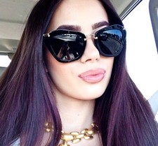 Square Cat Eye Gold Wire BLACK Gold Noir Glossy LUX Fashion Big Sunglasses 2019