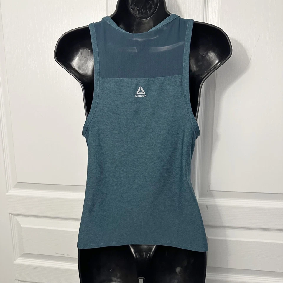 Camiseta sin mangas Reebok Athletic de malla con corbata delantera azul verdoso verde talla extra pequeña Foto 3 de 4