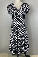 Joei & I Women Dress Black w/ Polka Dots Sleeveless V-Neck Flare Stretch Size S