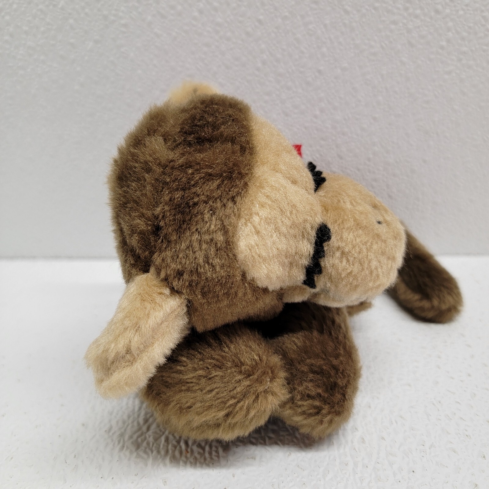 Vintage 1977 Russ Sidney Sleeping Brown Monkey Plush Red Ribbon 6"
