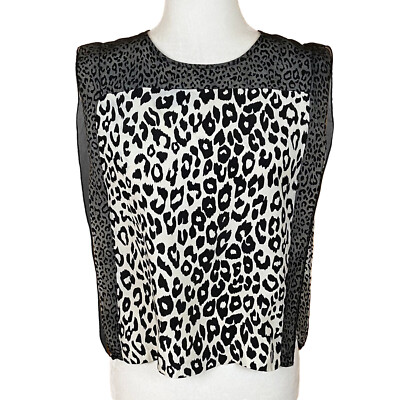 Sandro 100% Silk Mixed Leopard Print Top Size 1 (US S) Sleeveless Chiffon Detail