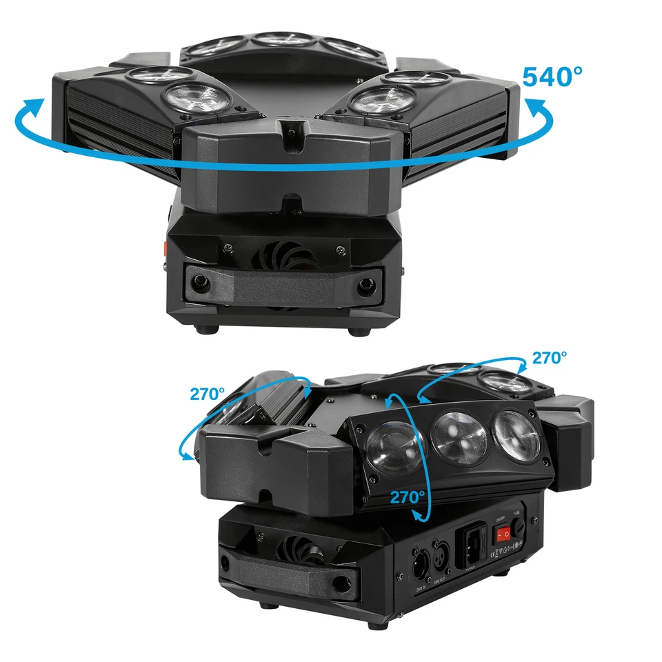 60W Spider Moving Head Light RGB 9 LED Stage DJ Beam Light DMX / Sound Activated - Image 4 of 4