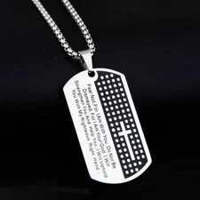 Silver Lord's Prayer Bible Dog Tag Pendant Necklace Chain Christian Jewelry Gift
