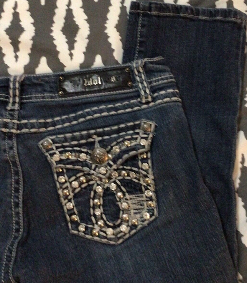 Pantalones de mezclilla Grace in LA Capri azules para mujer adornados talla 7 30X21 Foto 3 de 4