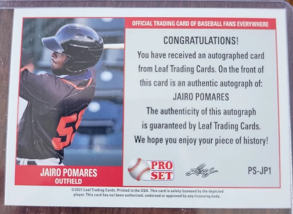 2021 Leaf Pro Set Baseball Blaster Auto Jairo Pomares #PS-JP1 Rookie RC  - Image 4 of 4
