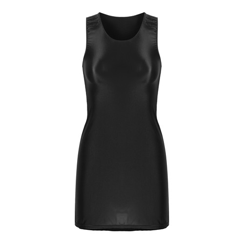 Vestido ceñido al cuerpo brillante para mujer cuello en U sin mangas aceite brillante mini vestido ropa de club nocturno - Imagen 9 de 57