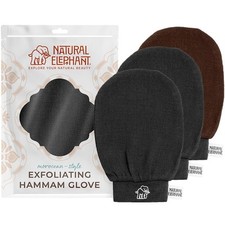 Natural Elephant Exfoliating Hammam Glove 2 Black and 1 Brown Pack of 3 