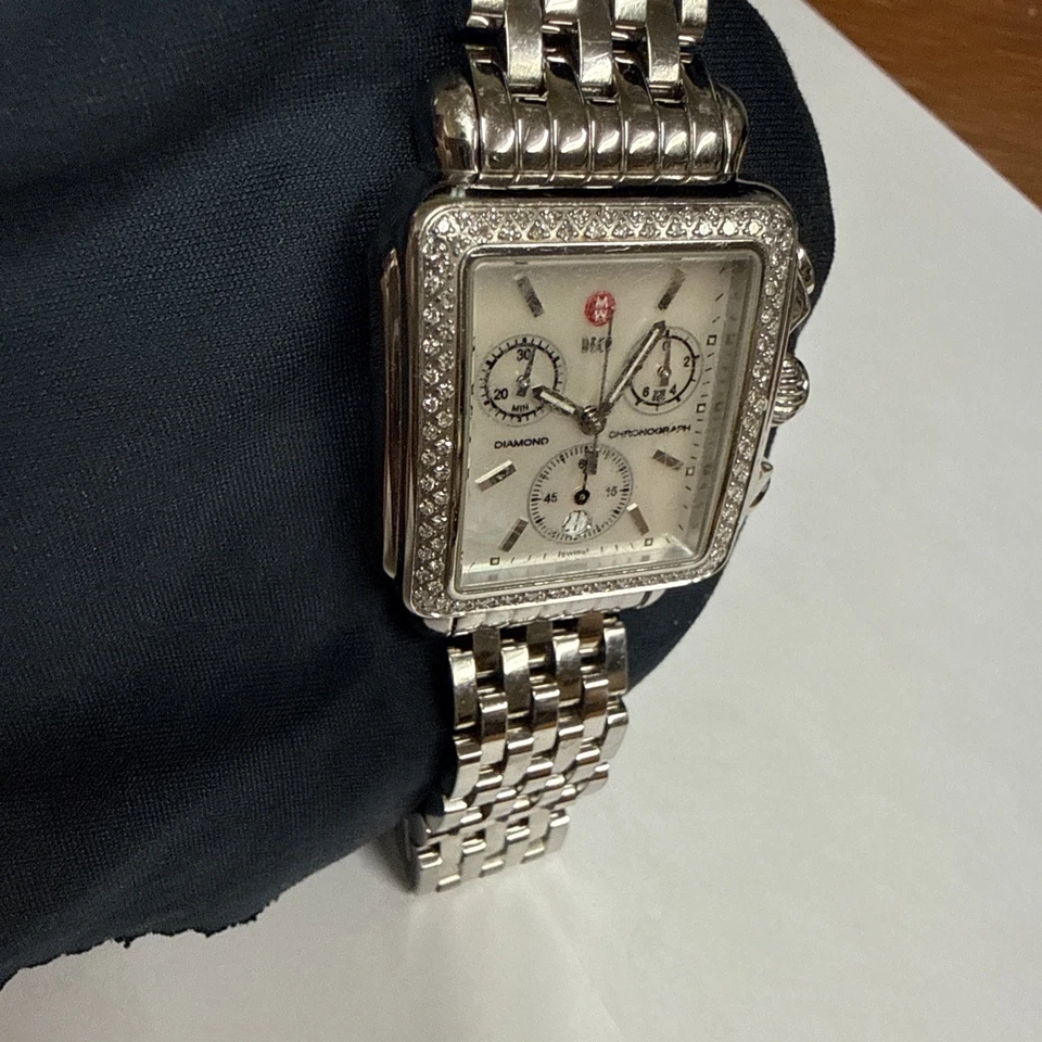 Michele Diamond Deco Chronograph with Stainless Steel Band Used - Image 4 of 4