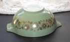 VINTAGE PYREX CINDERELLA SAGE GREEN GOLD MEDALLION  BOWL ~#443