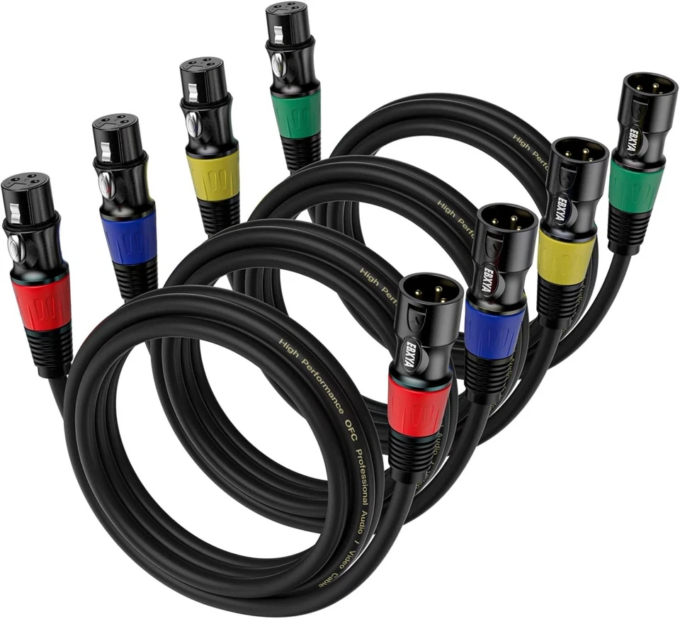 XLR Microphone Speaker Cables 3ft 4-Pack Balanced Shielded Connectors - Image 3 of 4