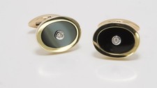 Brand New 9carat 9k Yellow Gold Oval Onyx & Diamond Set Cufflinks