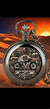Vintage Motorcycle Pocket Watch Necklace Biker Art Quartz Watch