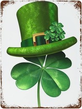 Vintage Aluminum Happy St. Patrick's Day Green Clover Wall Sign 8" x 12"