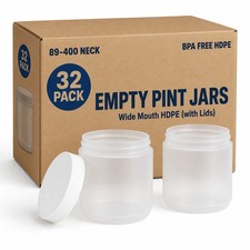 16 oz Plastic Jars with Lids 32 Pack Wide Mouth Round Storage Containers Pint
