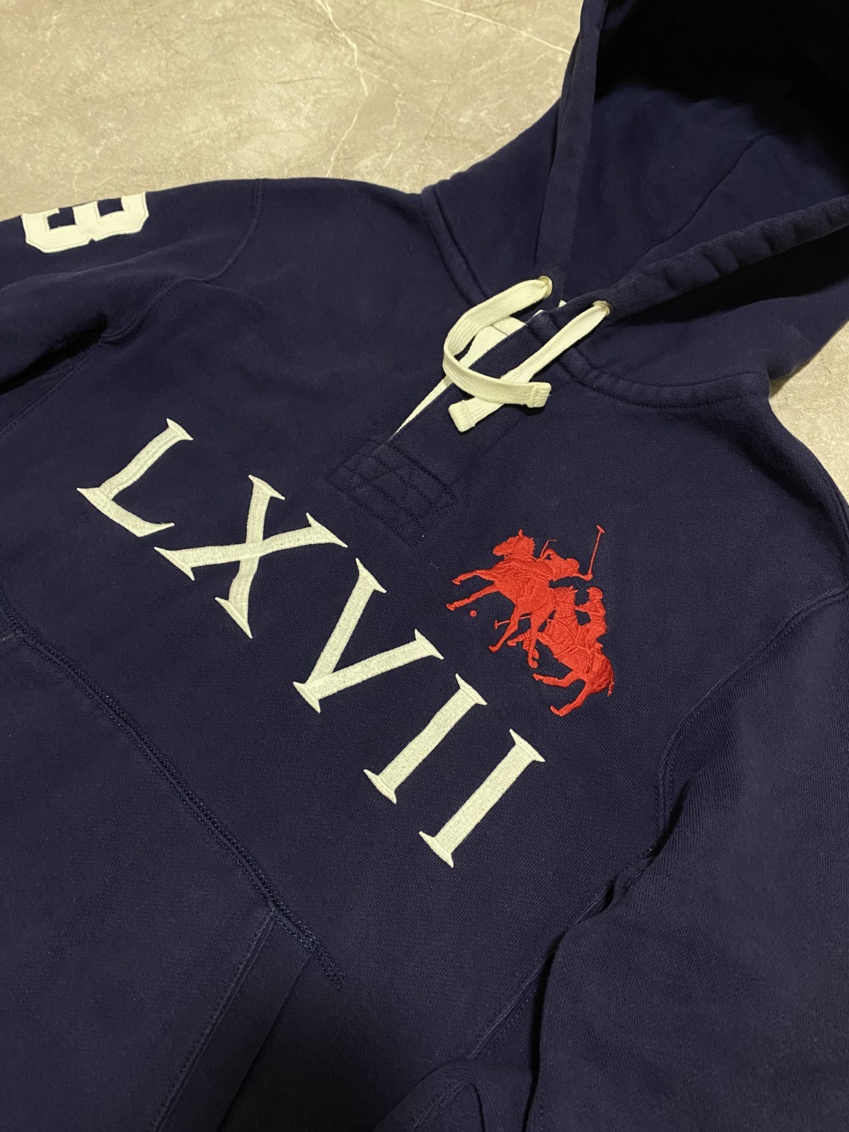 Felpa con cappuccio vintage Y2K Polo Ralph Lauren LXVII Big Logo Pony #3 blu taglia M