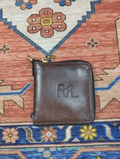 RRL Double RL Leather Wallet Card Holder Key Case with RL Logo Zipper Card Bag