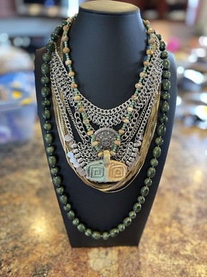 Vintage Necklace Set Handcrafted Stone Beads Silver and Gold Tone  